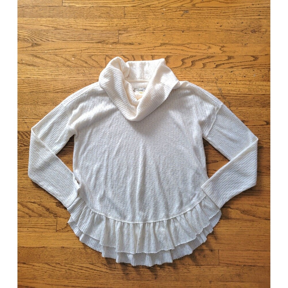 Anthropologie Maeve Funnel Neck Ruffled Knit Tunic Top Ivory Size XS